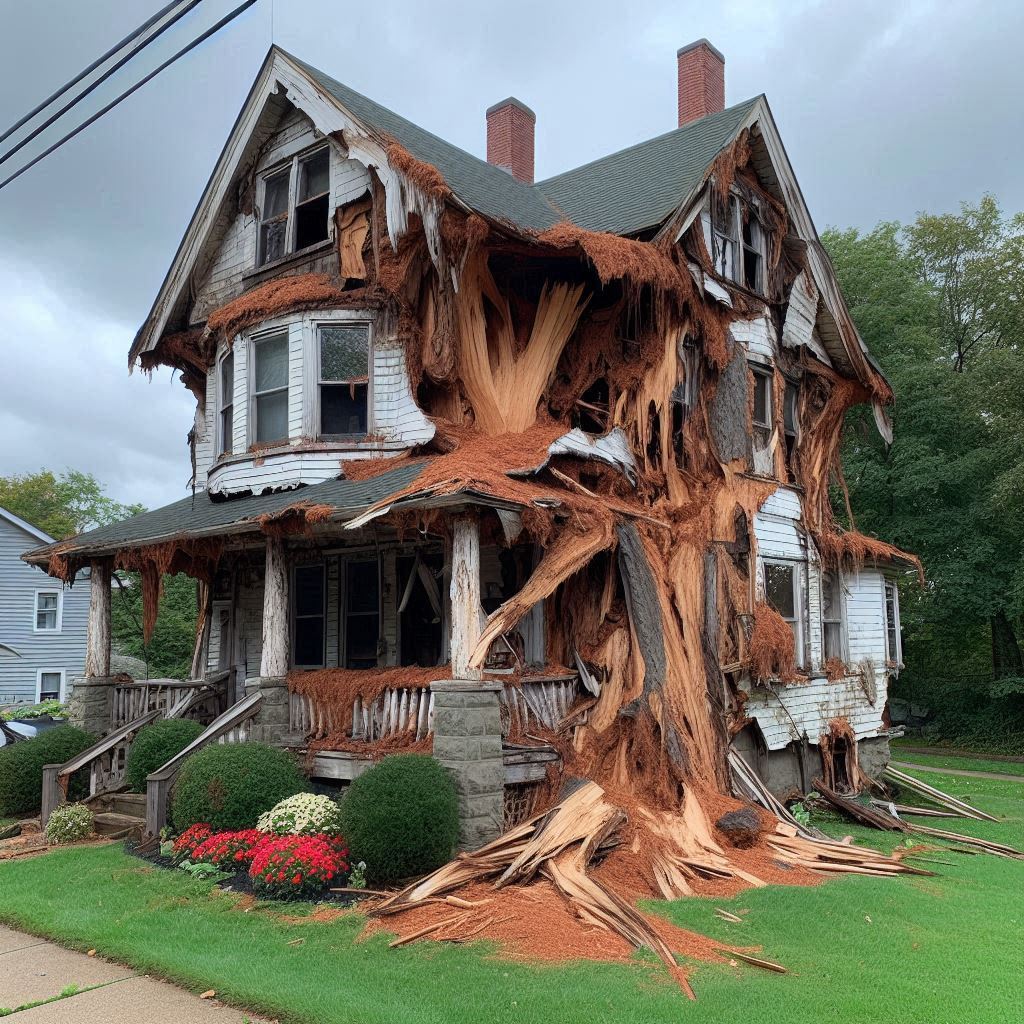 Signs Your Hamilton Home Needs a Tree Inspection Blog Article - Tree with visible damage, including broken branches and signs of disease near an Hamilton home